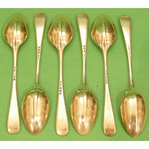 302 - A Set of 6 x Birmingham Silver Rattail Teaspoons in fitted black leather case, 2.4oz.