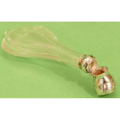 305 - A Small Cut Glass Flat Scent Bottle having bulbous shaped body, hinged lid, 11.5cm long.