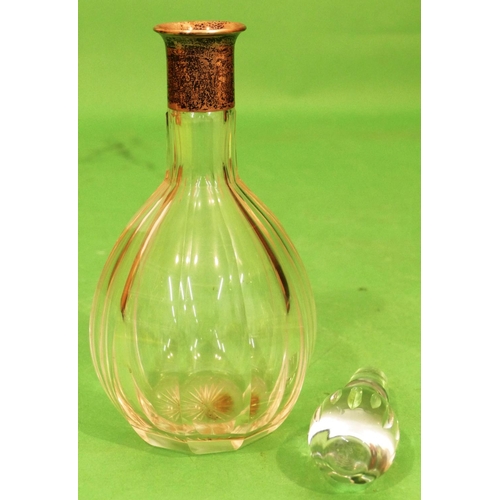 319 - A Continental Cut Glass Round Bulbous Thin Necked Decanter with stopper having 800 silver coloured m... 