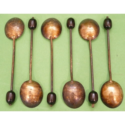 321 - A Set of 6 x Birmingham Silver Coffee Bean Spoons, 1.2oz gross.