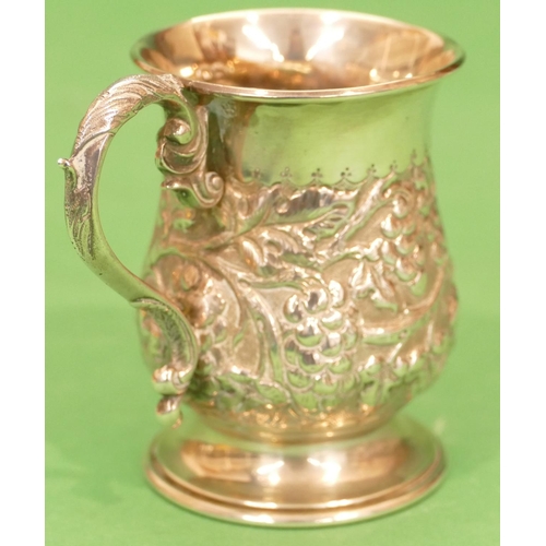 332 - An Edward VII Silver Round Bulbous Shaped Christening Mug having scroll handle with all over embosse... 