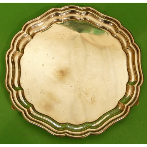 342 - A Silver Round Scallop Shaped Card Tray having 3 splayed feet, Birmingham 1959, 20cm diameter, 8.9oz... 