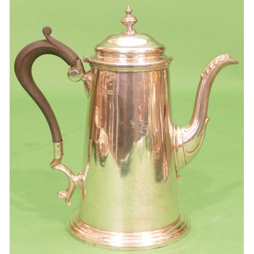 343 - A George V Silver Coffee Pot having ebonised scroll shaped handle, sweeping base, Sheffield 1916, ma... 