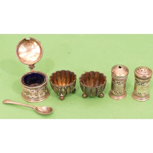 350 - A Pair of Victorian Birmingham Silver Small Salts having all over embossed reeded decoration on ball... 