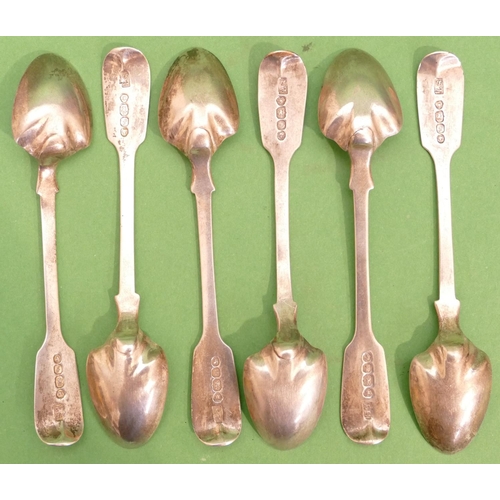 353 - A Set of 6 Victorian Silver Egg Spoons having shovel shaped bowls with engraved crests, London 1841,... 