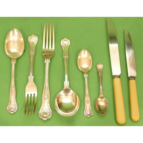 358 - A Silver Plated Kings Pattern 6 Place Setting Flatware Service (1 teaspoon missing) in fitted mahoga... 