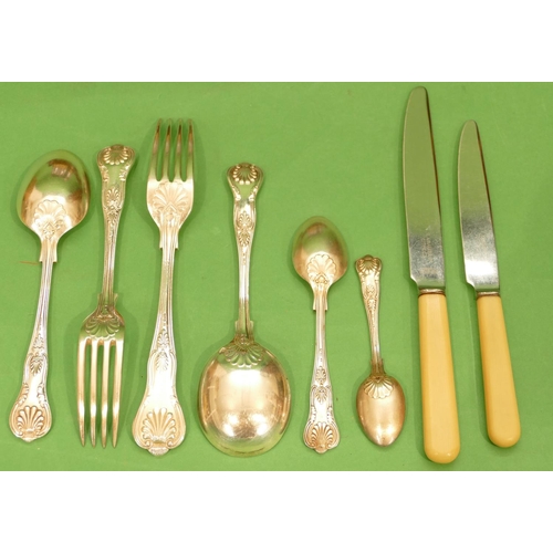 358 - A Silver Plated Kings Pattern 6 Place Setting Flatware Service (1 teaspoon missing) in fitted mahoga... 