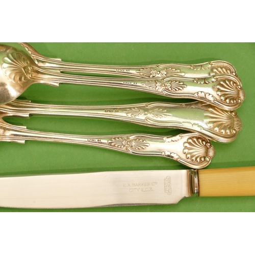 358 - A Silver Plated Kings Pattern 6 Place Setting Flatware Service (1 teaspoon missing) in fitted mahoga... 