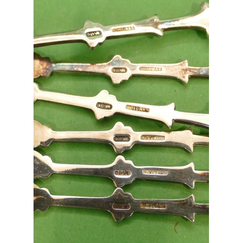 362 - A Set of 6 Dutch 800 Silver Coloured Metal Cake Forks having various shaped handles, 2.1oz (boxed).