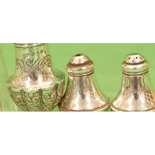 365 - A Birmingham Silver Round Bulbous Shaped Pepper Pot having embossed decoration on square base, a pai... 