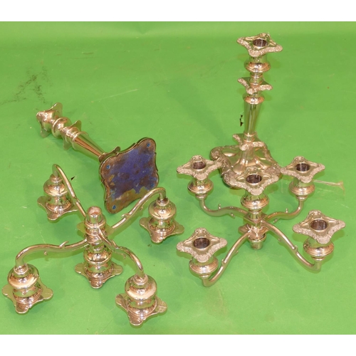 383 - A Pair of Silver Plated 5 Light 4 Branch Candelabras on turned stems having square scallop shaped ba... 