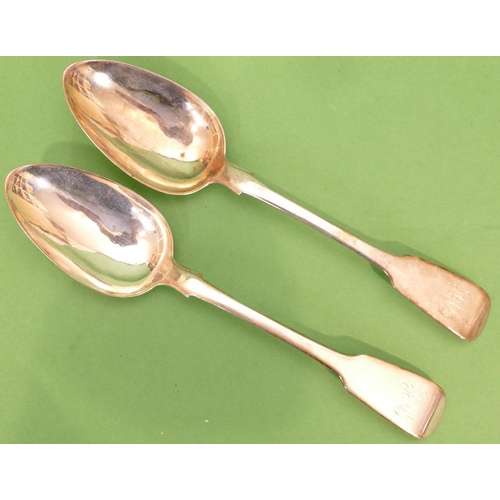 389 - A Pair of George IV Silver Table Spoons having engraved monograms, London, 1827, makers mark TB, 4.8... 