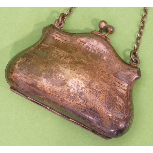 392 - A Birmingham Silver Small Ladies Evening Purse having engine turned decoration, hinge front, enclosi... 