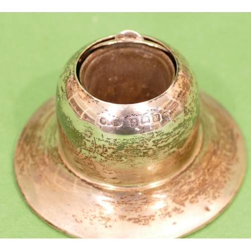 398 - A Birmingham Silver Bell Shaped Inkwell having sliding lid, on sweeping base, 7.5cm wide.