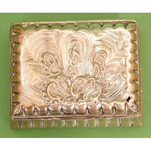 403 - A Continental Silver Coloured Metal Rectangular Shaped Snuff Box having hinge lid with embossed deco... 