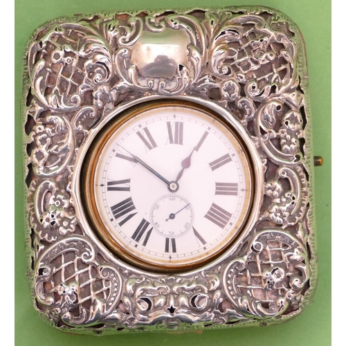 405 - An Edward VII Leather and Silver Mounted Watch Holder having embossed and pierced decoration, Birmin... 