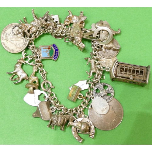 431 - A Silver Charm Bracelet mounted with 29 charms, overall weight 86.2g.