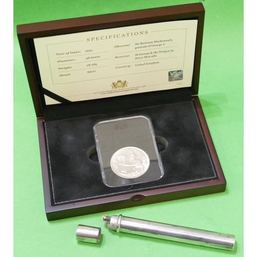 459 - A George V 1935 Silver Jubilee Crown boxed and with certificate, also a sterling silver tube shaped ... 