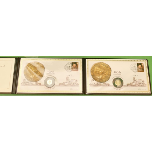 482 - A 2019 400th Anniversary Gold Proof Laurel 3 Coin Cover Collection, limited edition 50 