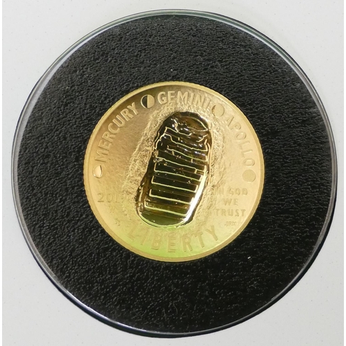 487 - A 2019 50th Anniversary of the Moon Landing Gold Proof $5 Coin Cover, limited edition 99, with certi... 