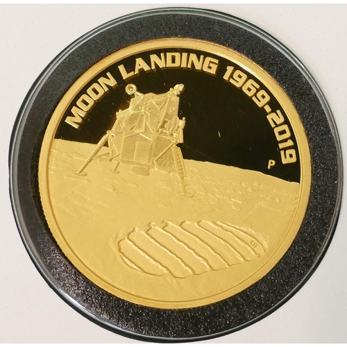 488 - A 2019 50th Anniversary of The Moon Landing, 1oz Gold Proof Gold Coin Cover, with certificate, mount... 