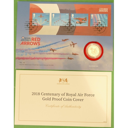 489 - A 2018 Centenary of the Royal Air Force Gold Proof Cover £2, with certificate, mounted in envelope.