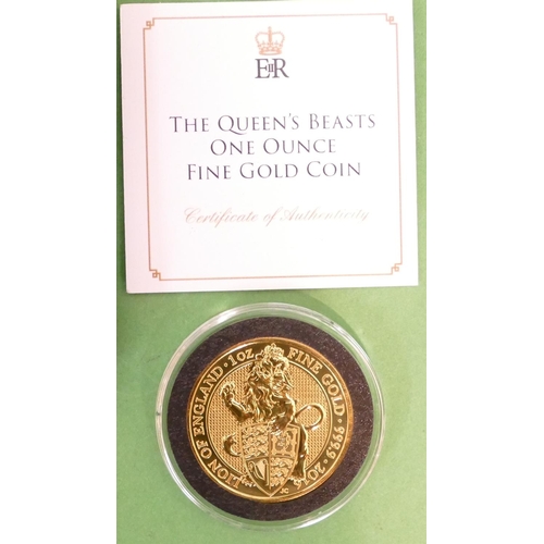 495 - A Queen's Beast 1oz Fine Gold Coin, Lion of England, limited edition 45, by Jubilee Mint, with certi... 