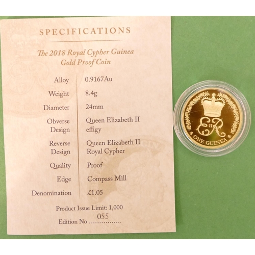 496 - A Royal Cyber Pass Guinea Gold Proof Coin by East India Company, year 2018, limited edition 1000.