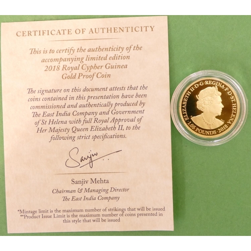 496 - A Royal Cyber Pass Guinea Gold Proof Coin by East India Company, year 2018, limited edition 1000.