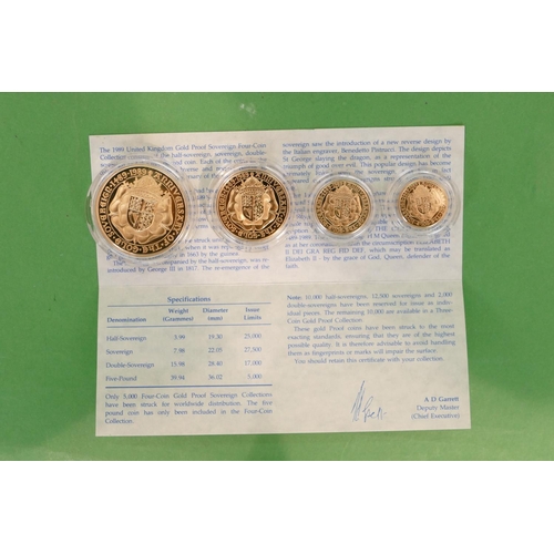 497 - A 500th Anniversary of the 1st Gold Sovereign, 1489-1989, gold proof 4 coin sovereign collection ,ha... 