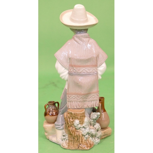 50 - A Lladro Figure of a young Mexican boy standing next to pots, 29.5cm high.