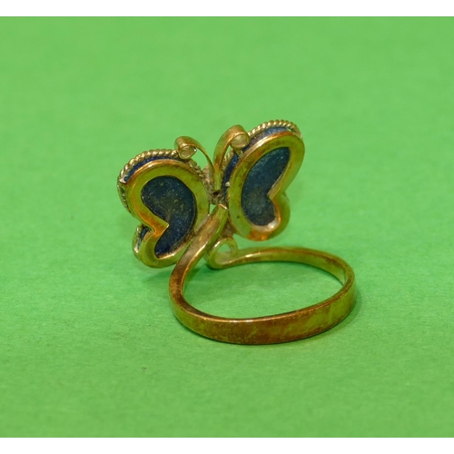 521 - A 14ct Gold Ladies Ring in form of a butterfly having lapis lazuli wings with small diamond to centr... 