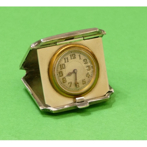 529 - A George V Silver and Blue Enamelled Square Scallop Shaped Travelling Collapsible Watch having hinge... 