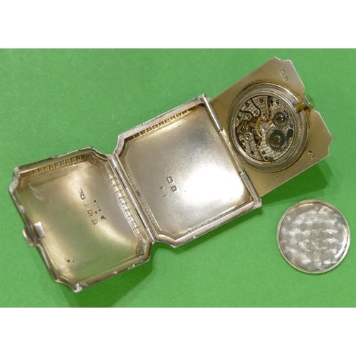 529 - A George V Silver and Blue Enamelled Square Scallop Shaped Travelling Collapsible Watch having hinge... 