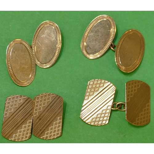 539 - A Pair of 9ct Gold Oval Gentleman's Cufflinks, also another pair of 9ct gold gentleman's rectangular... 