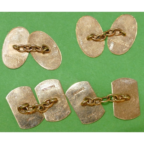 539 - A Pair of 9ct Gold Oval Gentleman's Cufflinks, also another pair of 9ct gold gentleman's rectangular... 