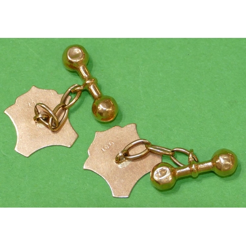 543 - A Pair of 9ct Gold Gentleman's Shield Shaped Cufflinks, 4.5g.