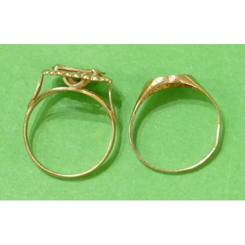 568 - A 9ct Gold Ladies Ring set with small 19th century coin, size L/M, also another 9ct gold ring set wi... 