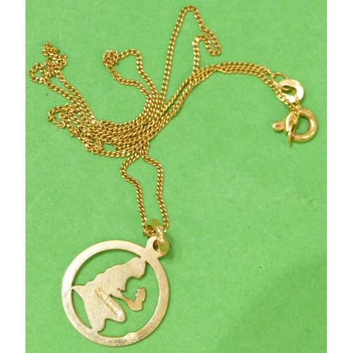 593 - An 18ct Gold Circular Pendant having figure motif, with chain, 3.8g.