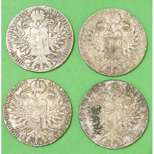 614 - 4 x Austrian Maria Theresia Silver Coins, 1780.