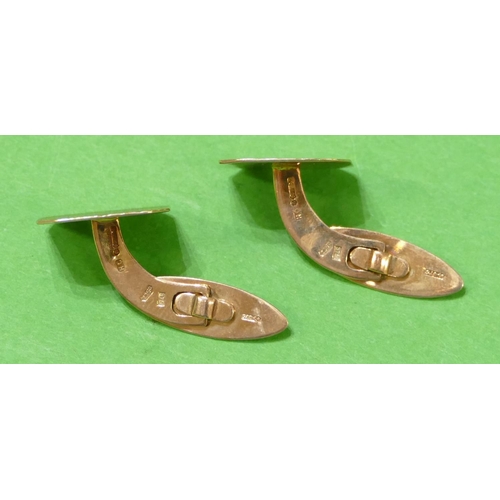 655 - A Pair of 9ct Gold Gentleman's Square Cufflinks having engine turned decoration, 4.9g.