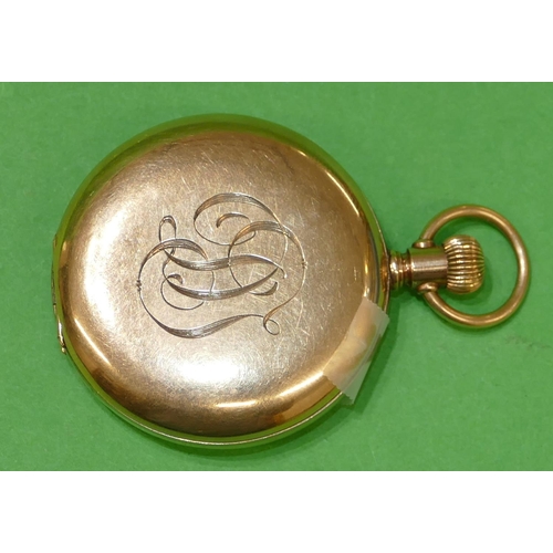 664 - A 9ct Gold Waltham American Full Hunter Pocket Watch having engraved monogram (closing hinge in need... 