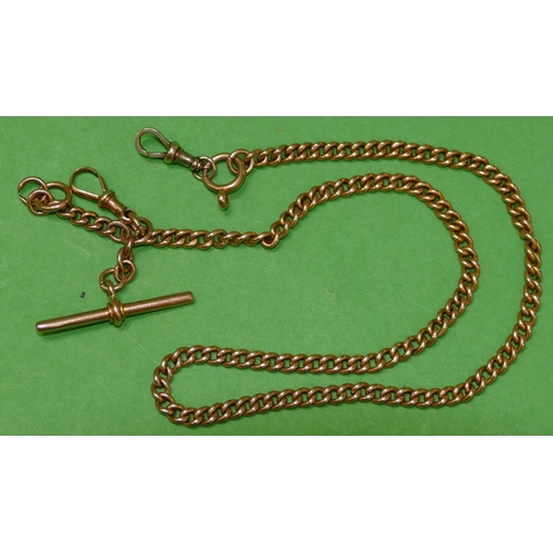 665 - A 9ct Gold Linked Watch Chain with T bar, 39.5cm long, 24.5g.