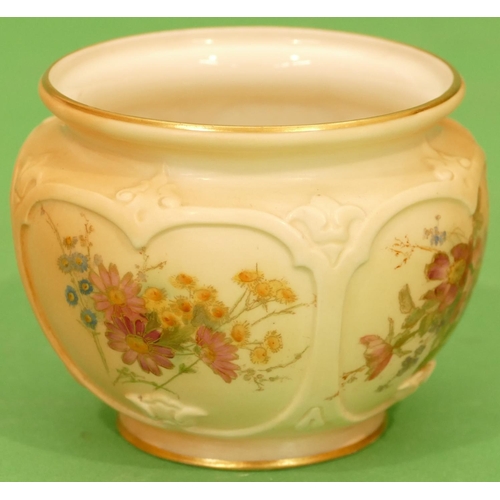 7 - A Royal Worcester Blush Round Bulbous Thin Necked Sugar Bowl having hand painted floral, leaf and gi... 