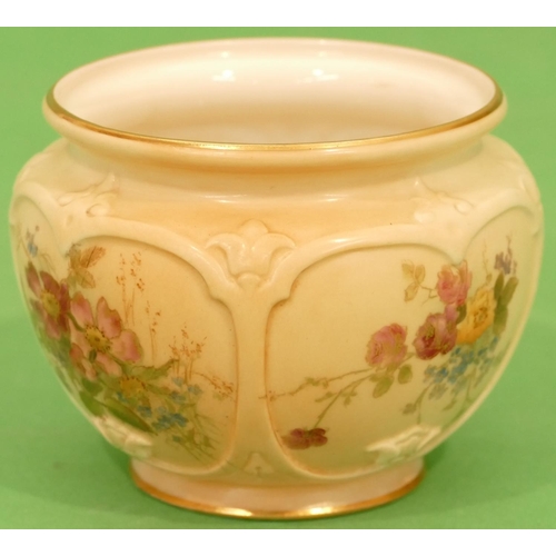 7 - A Royal Worcester Blush Round Bulbous Thin Necked Sugar Bowl having hand painted floral, leaf and gi... 