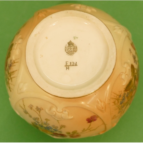 7 - A Royal Worcester Blush Round Bulbous Thin Necked Sugar Bowl having hand painted floral, leaf and gi... 