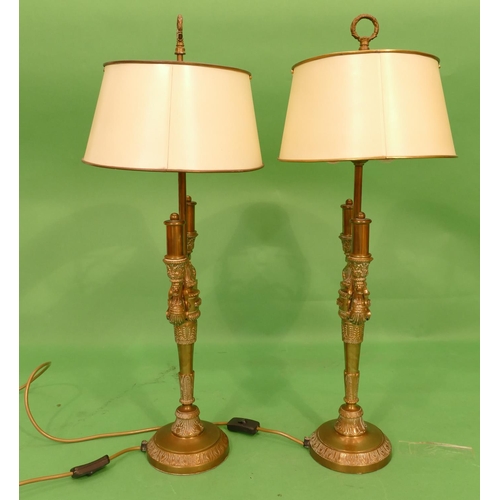 700 - A Pair of Good Quality 20th Century Brass Double Light Table Lamps having bird motif shaped arms, tu... 