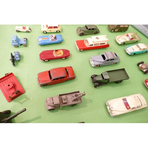 719 - A Quantity of Dinky Cars, lorries etc including Streamlined fire engine red body/wheel hubs, Mobilga... 