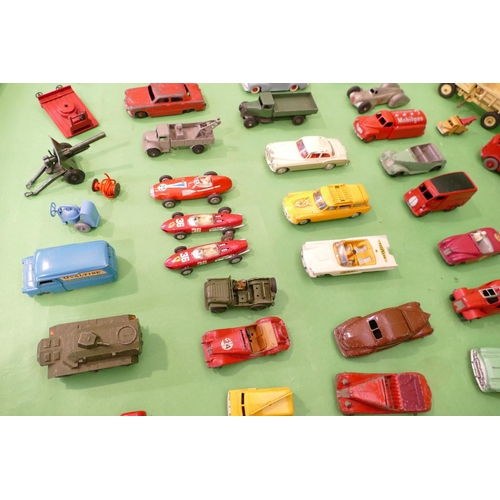 719 - A Quantity of Dinky Cars, lorries etc including Streamlined fire engine red body/wheel hubs, Mobilga... 