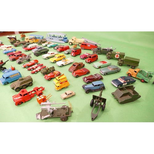 719 - A Quantity of Dinky Cars, lorries etc including Streamlined fire engine red body/wheel hubs, Mobilga... 